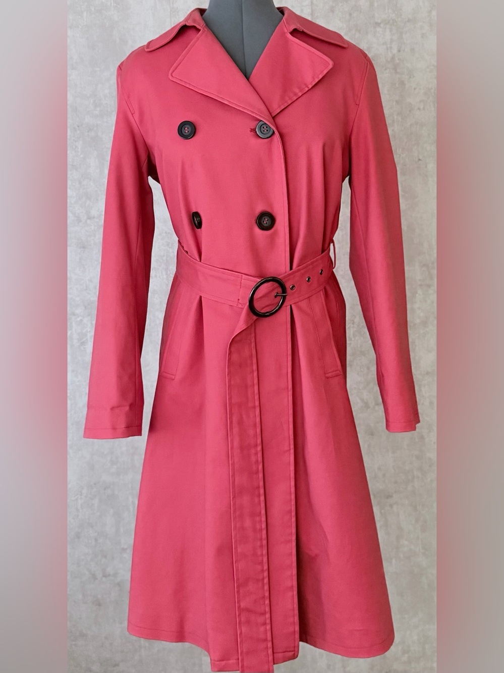 Talbots Coral Collared Lined Cotton Double Breasted Belt Pockets Trench Coat S4